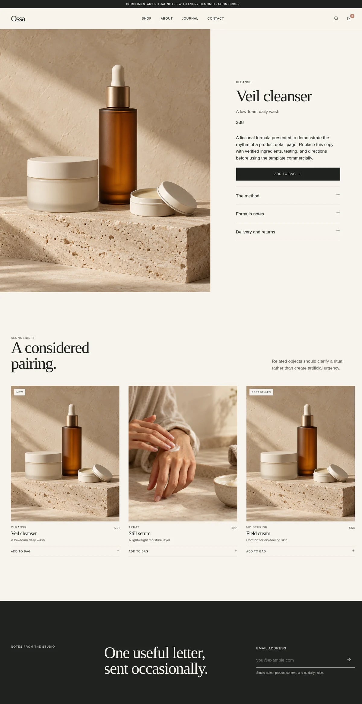 Ossa template — desktop product detail layout